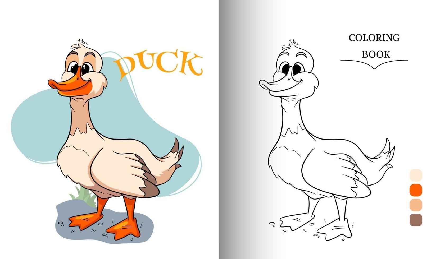 Animal character funny goose in cartoon style coloring book page vector