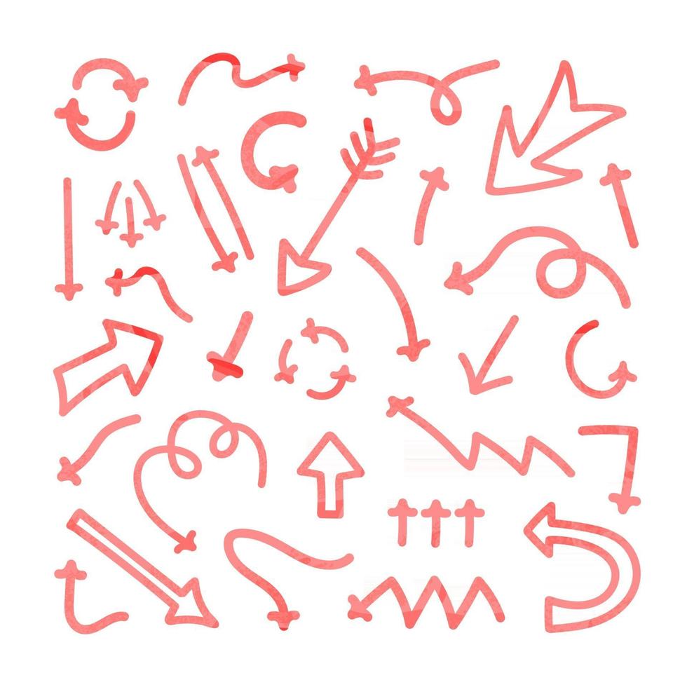 Vector colorful abstract set with illustrations of hand drawn arrows and direction pointers isolated on white background. Elemets for your design for card, poster, packaging paper, t-shirts print