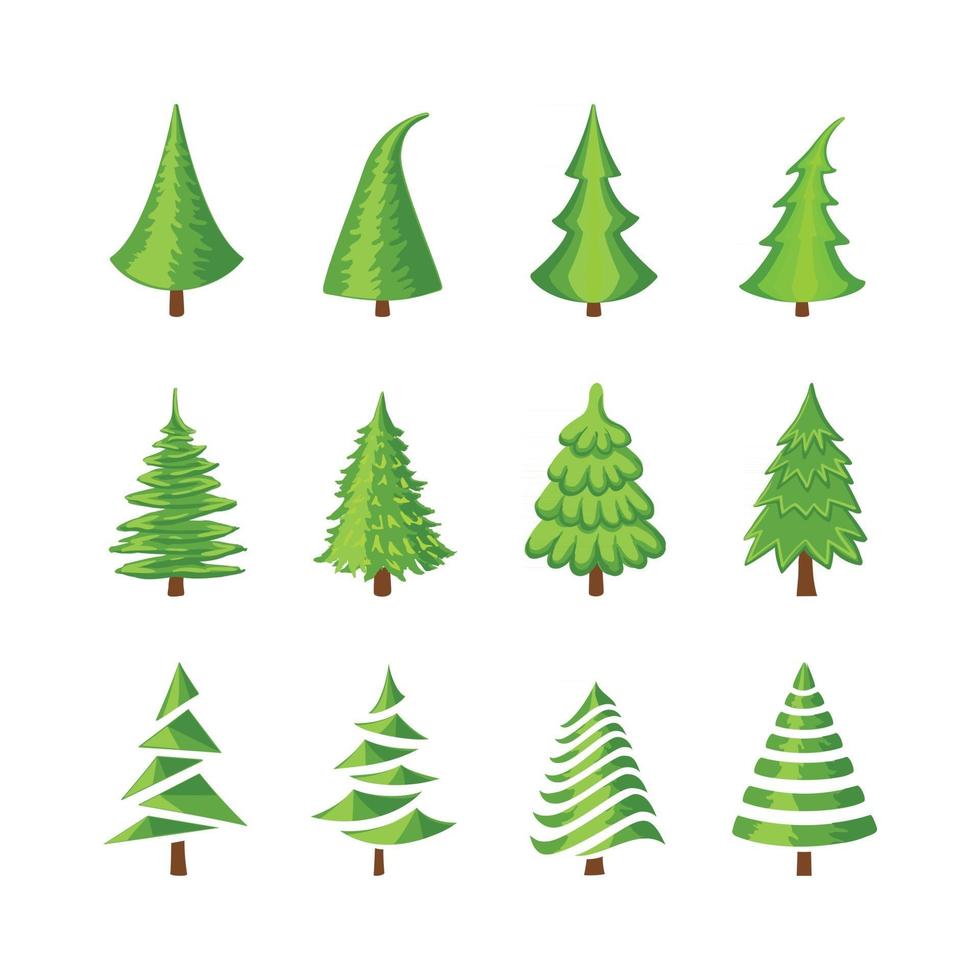 vector ilustración colorida conjunto de iconos de un árbol de Navidad aislado sobre fondo blanco. se puede utilizar para tarjetas de felicitación, invitaciones, pancartas, diseño web.