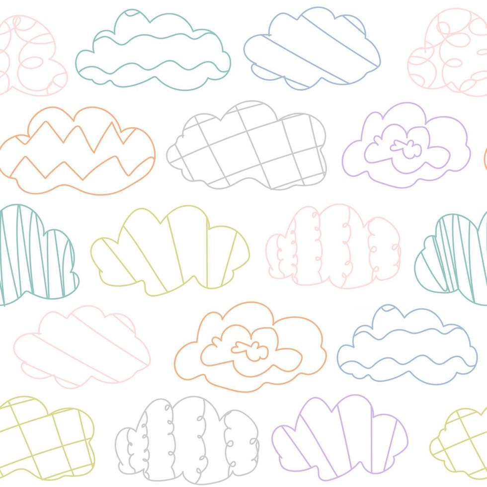 Cute pastel white pattern with abstract clouds sky Seamless background Textiles for children Minimalism paper scrapbook for kids vector