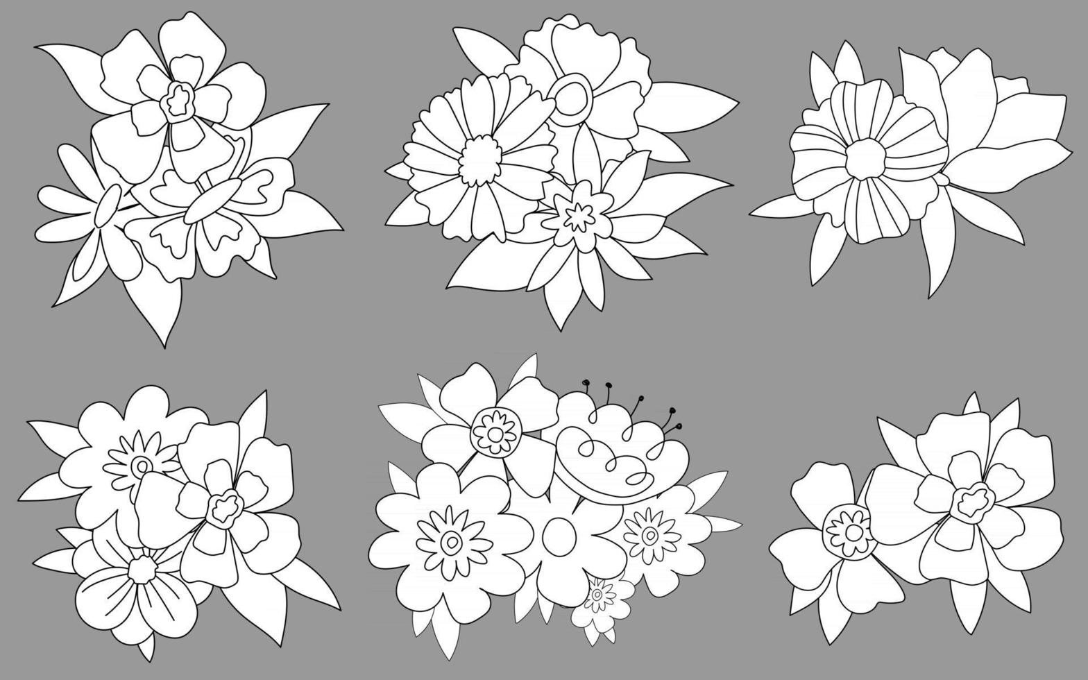 garabatos flores conjunto de líneas en blanco y negro ilustraciones vectoriales dibujadas a mano boceto de un tatuaje vector