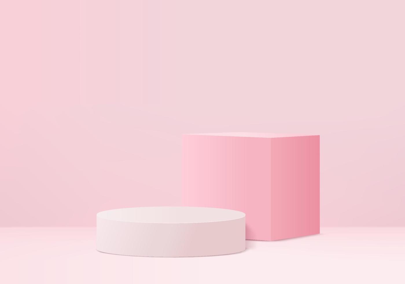 3d display product abstract minimal scene with geometric podium platform. cylinder background vector 3d rendering with podium. stand for cosmetic products. Stage showcase on pedestal 3d pink studio