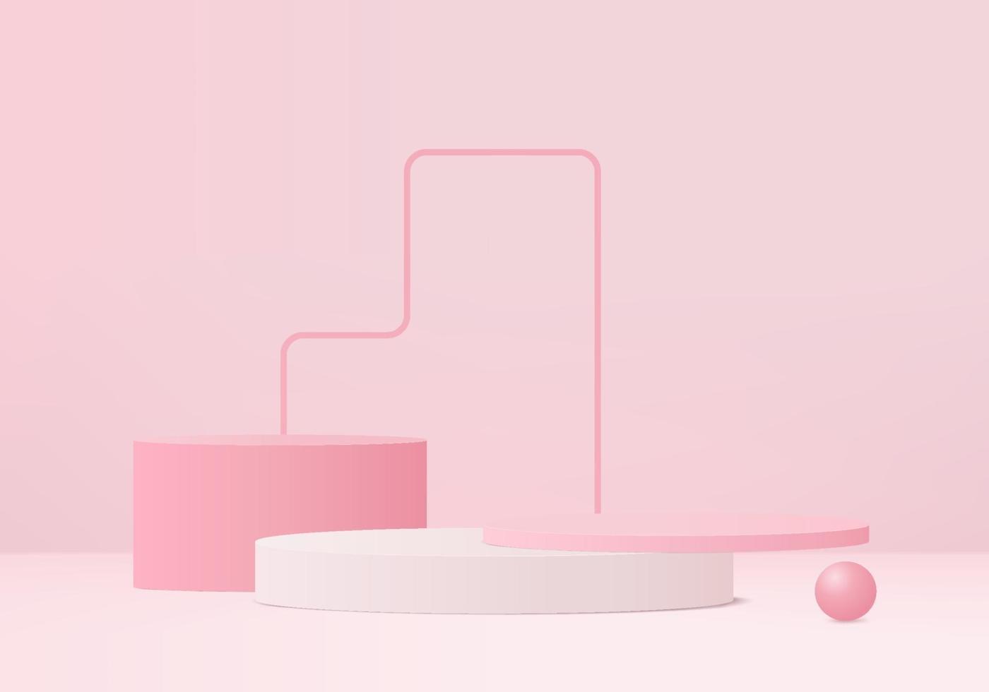 3d background products display podium scene with geometric platform. background vector 3d rendering with podium. stand to show cosmetic products. Stage showcase on pedestal display pink studio