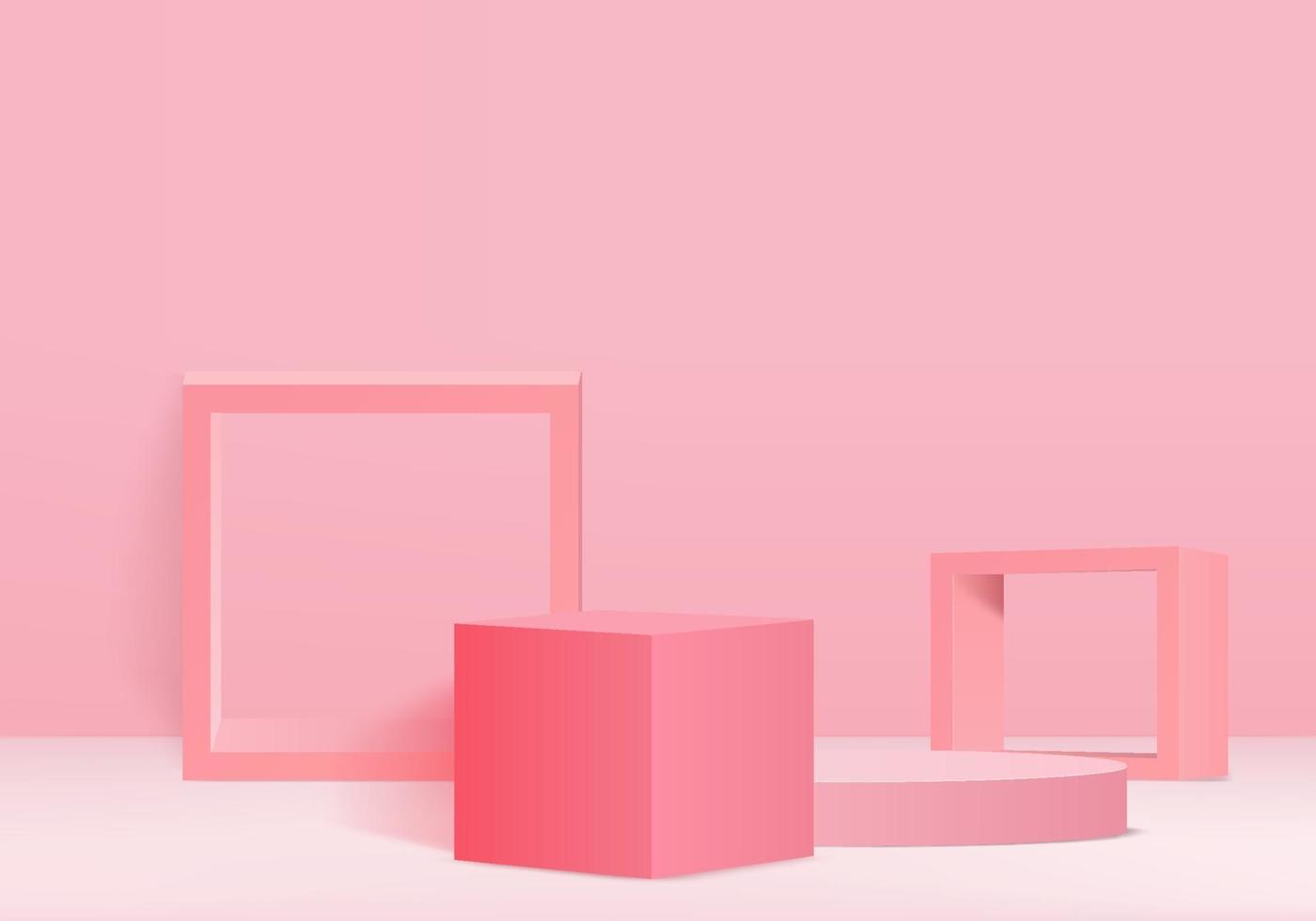 3d display product abstract minimal scene with geometric podium platform. cylinder background vector 3d rendering with podium. stand for cosmetic products. Stage showcase on pedestal 3d pink studio