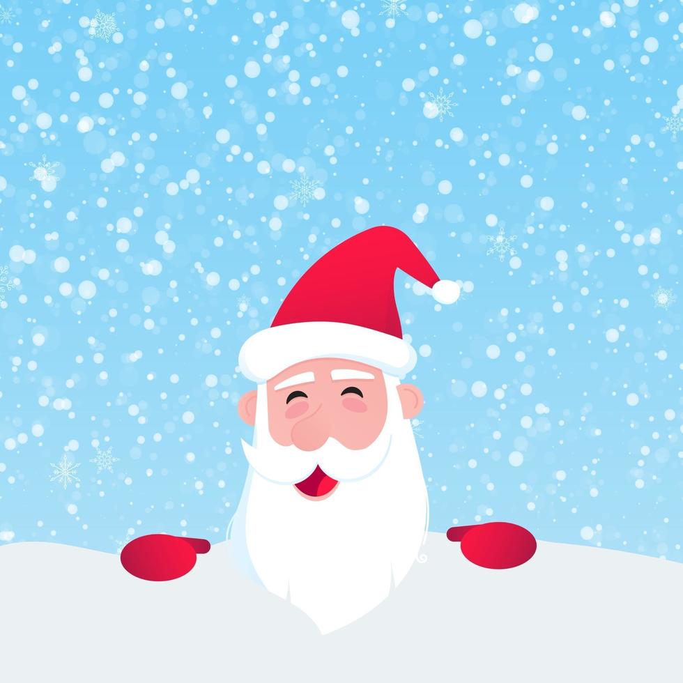 cabeza de santa claus con sombrero, barba y cara sonriente personaje de estilo plano vector