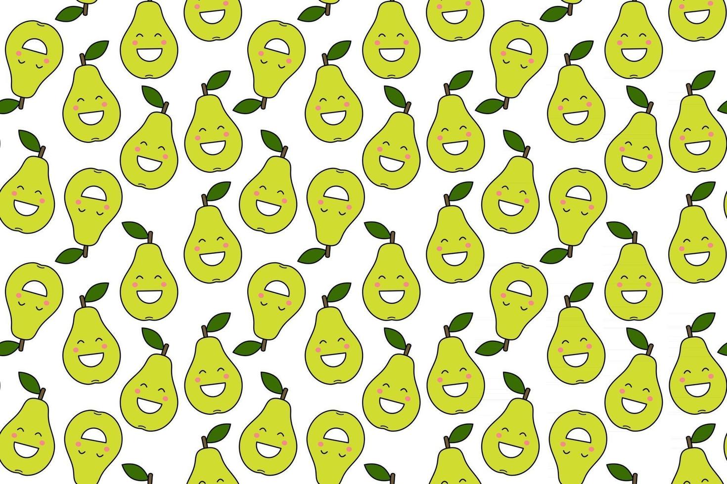 Happy kawaii fruits prints for kids Cute seamless pattern with smiley pears in cartoon style vector