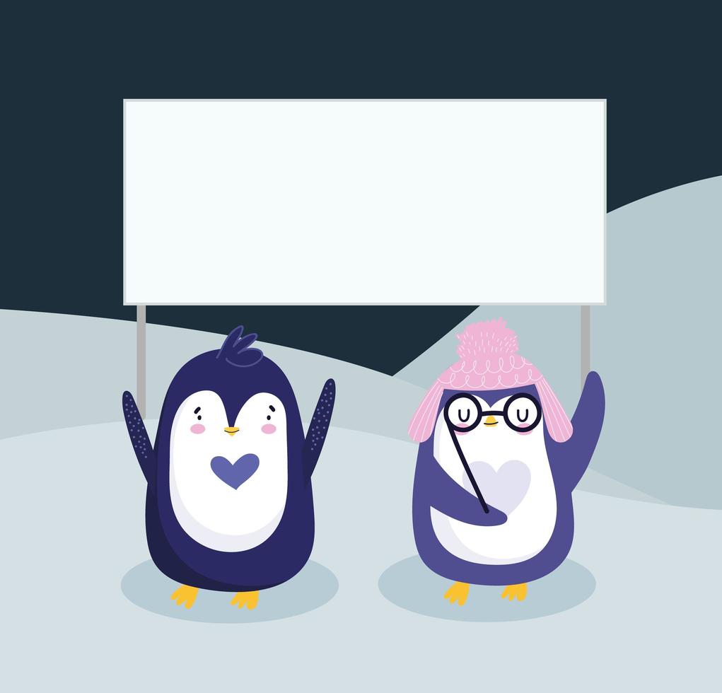 dibujos animados de cartel de pingüinos vector