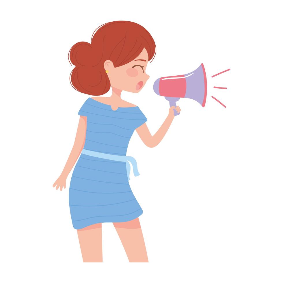 young woman with megaphone cartoon vector