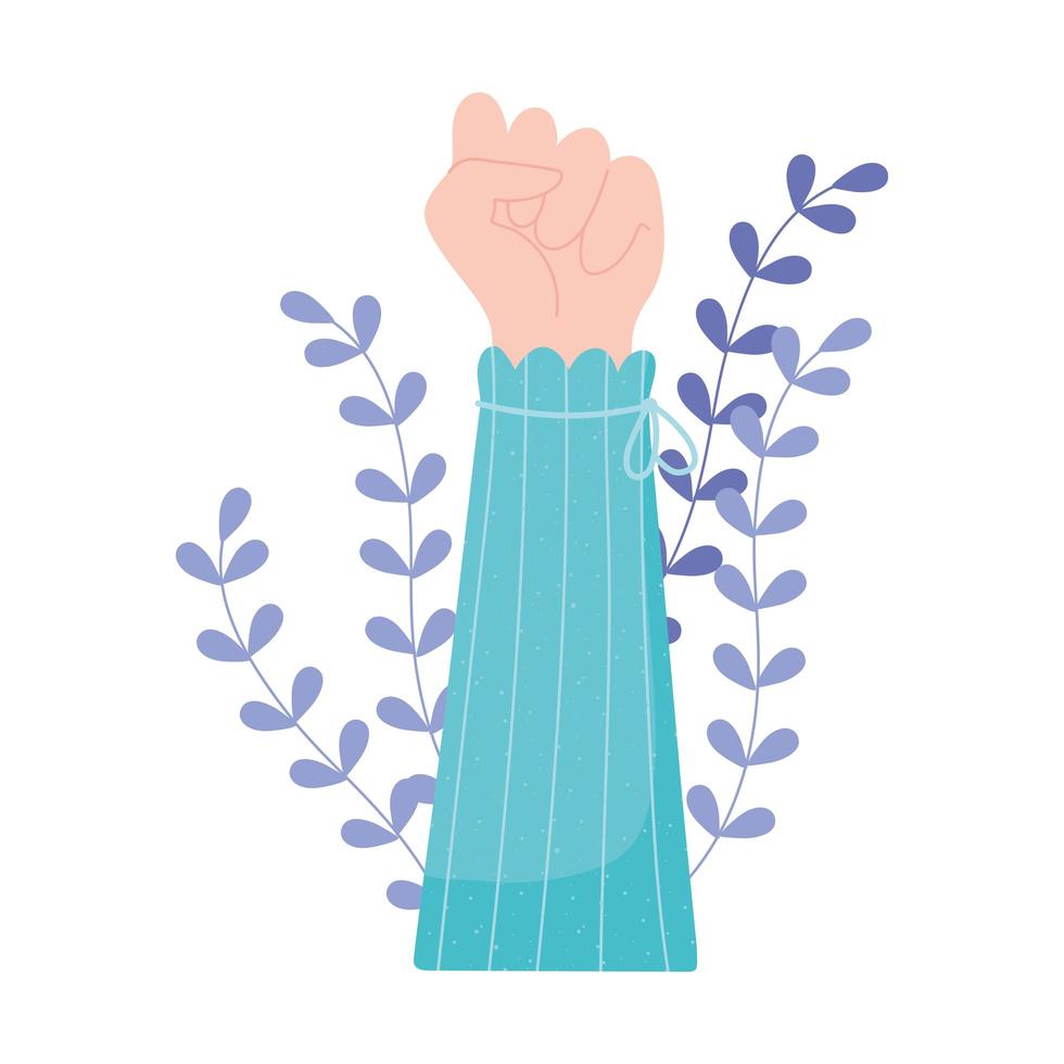 raised hand female girl power, floral decoration vector