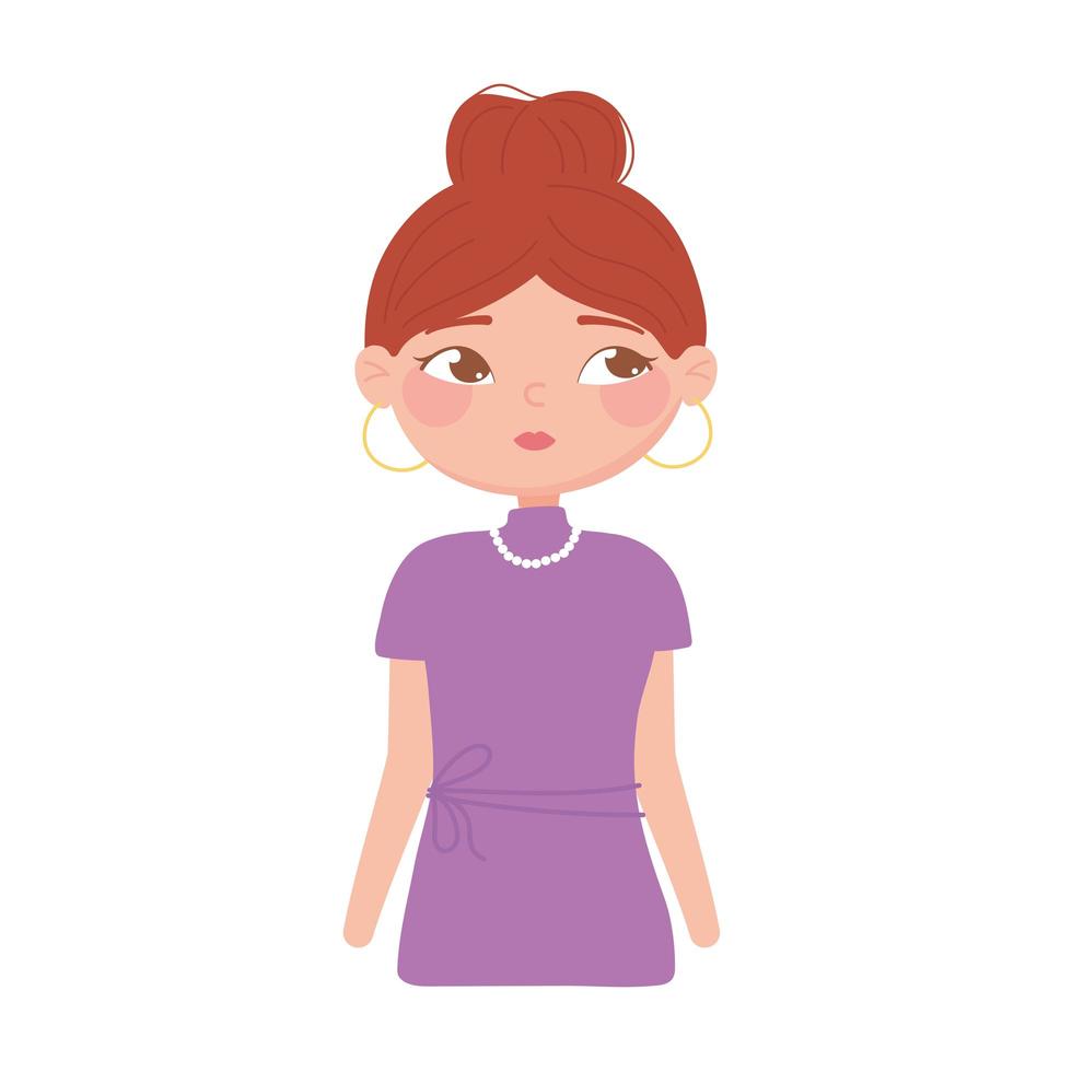 portrait woman cartoon character with bun hair vector