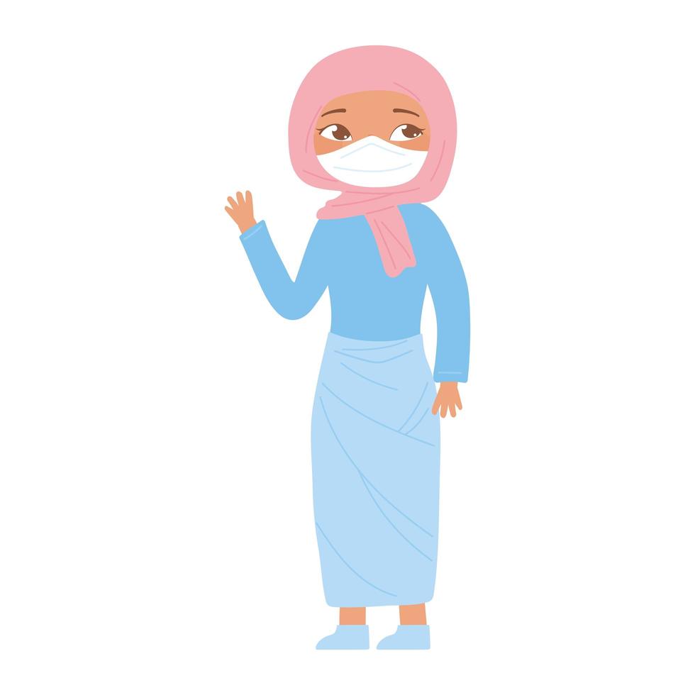 arabic girl cartoon character with face mask vector