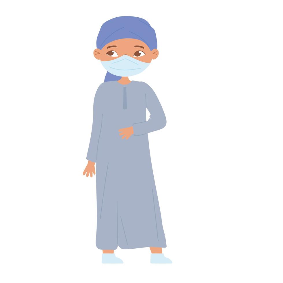 arab boy cartoon character with face mask vector