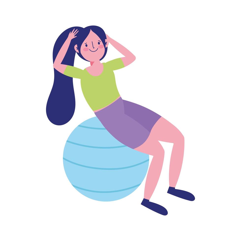 mujer con fitball vector
