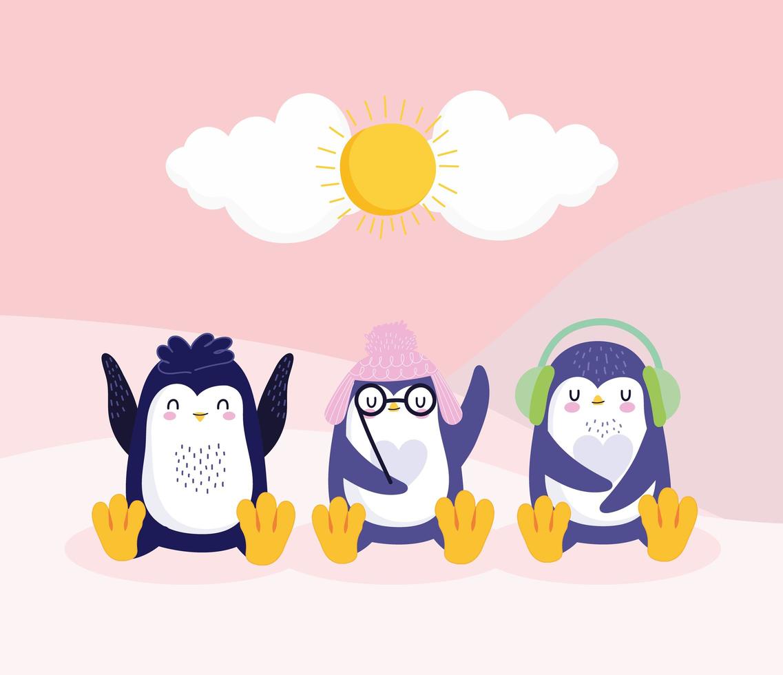 lindos pingüinos pequeños vector