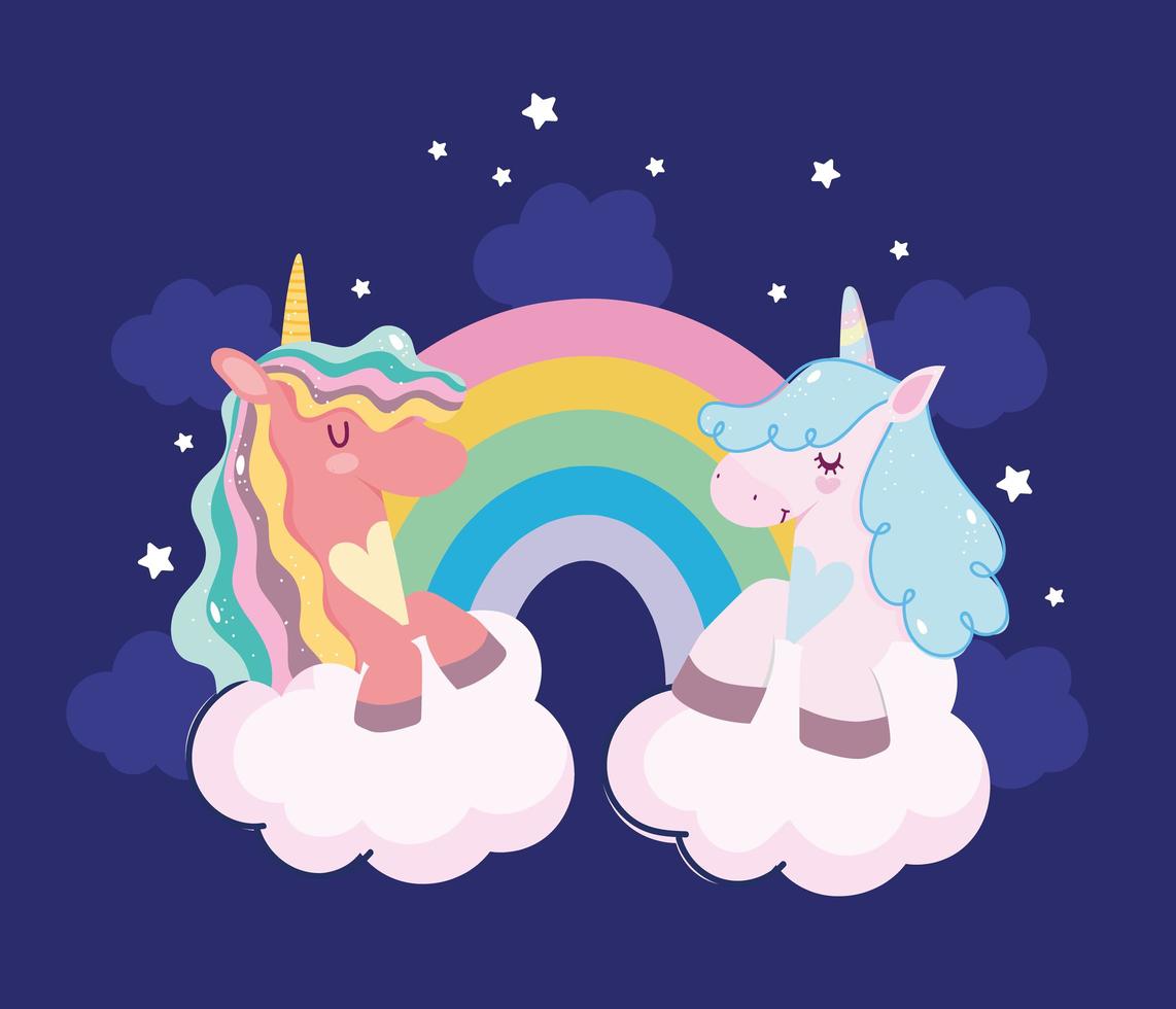 cute unicorns rainbow vector