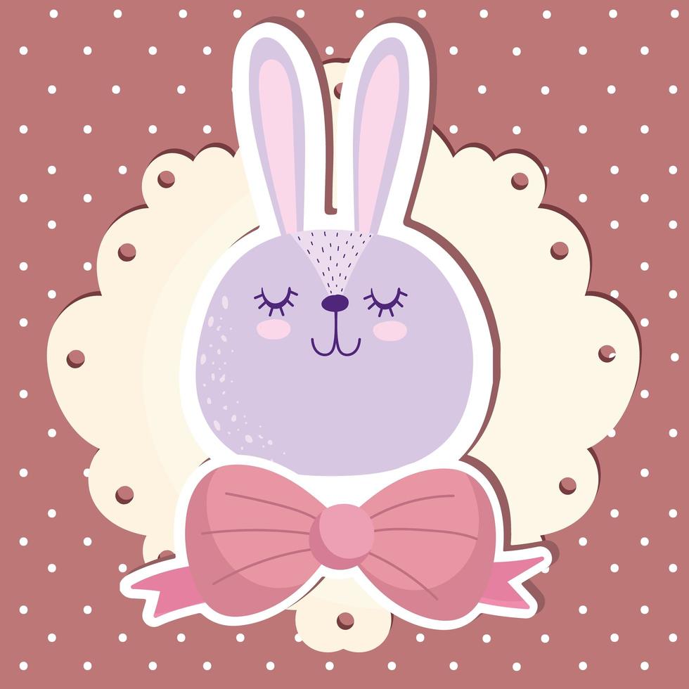 Baby shower cute rabbit face with bow decoration card vector