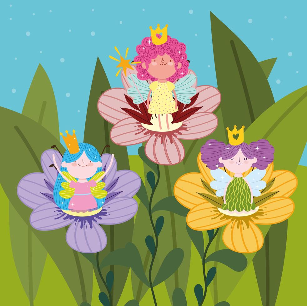 fairies cute flowers vector