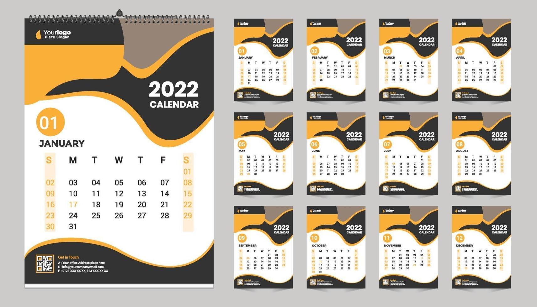 Free Wall Calendar 2022 Template Design Idea, Calendar 2022 vector