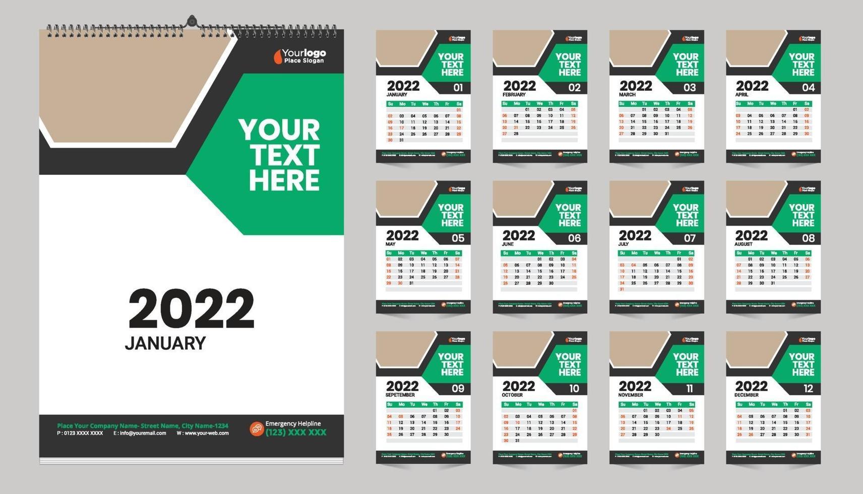 Free Wall Calendar 2022 Template Design Idea vector