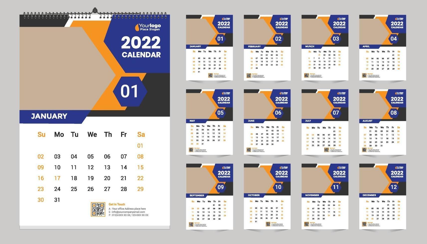 Free Wall Calendar 2022 Template Design Idea vector