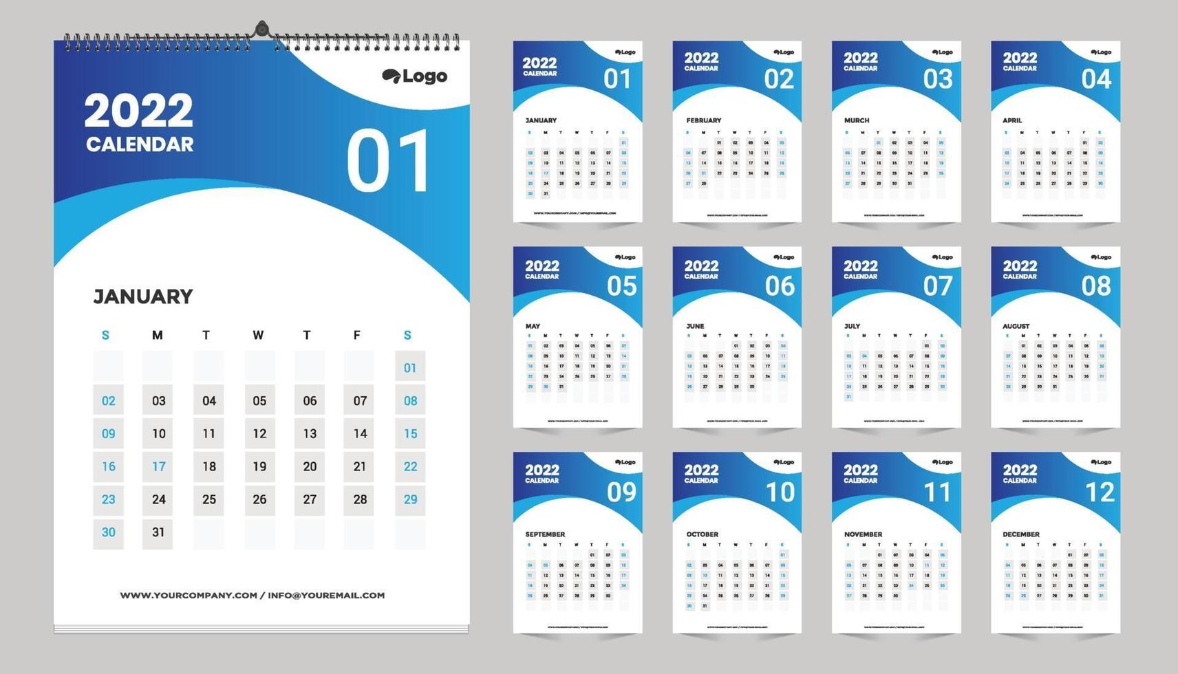 idea de diseño de plantilla de calendario de pared 2022, calendario 2022 vector