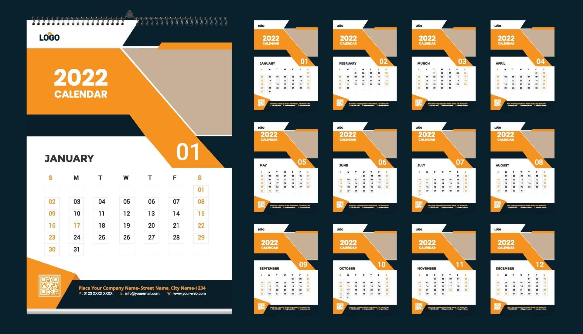 Wall Calendar 2022 Template Design Idea, Calendar 2022 2759738 Vector