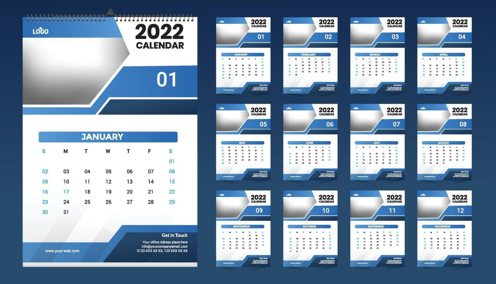 idea de diseño de plantilla de calendario de pared 2022, calendario 2022 vector