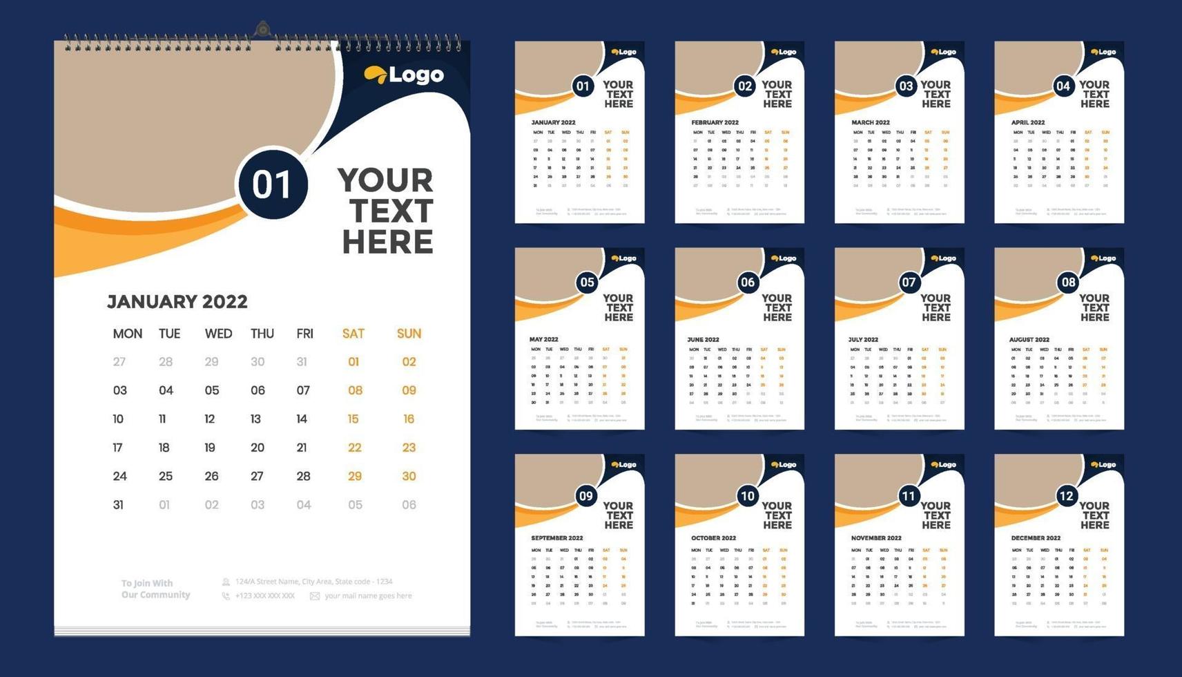 Wall Calendar 2022 Template Design Idea, Calendar 2022 vector