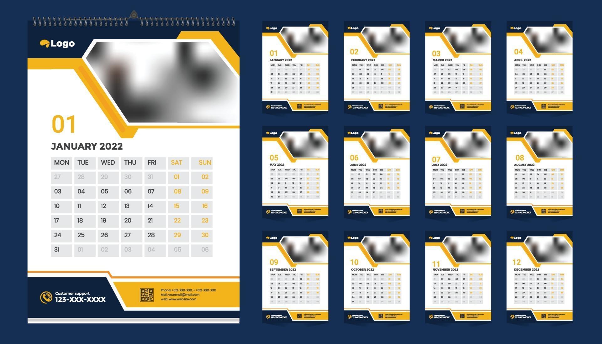 Wall Calendar 2022 Template Design Idea, Calendar 2022 2759745 Vector