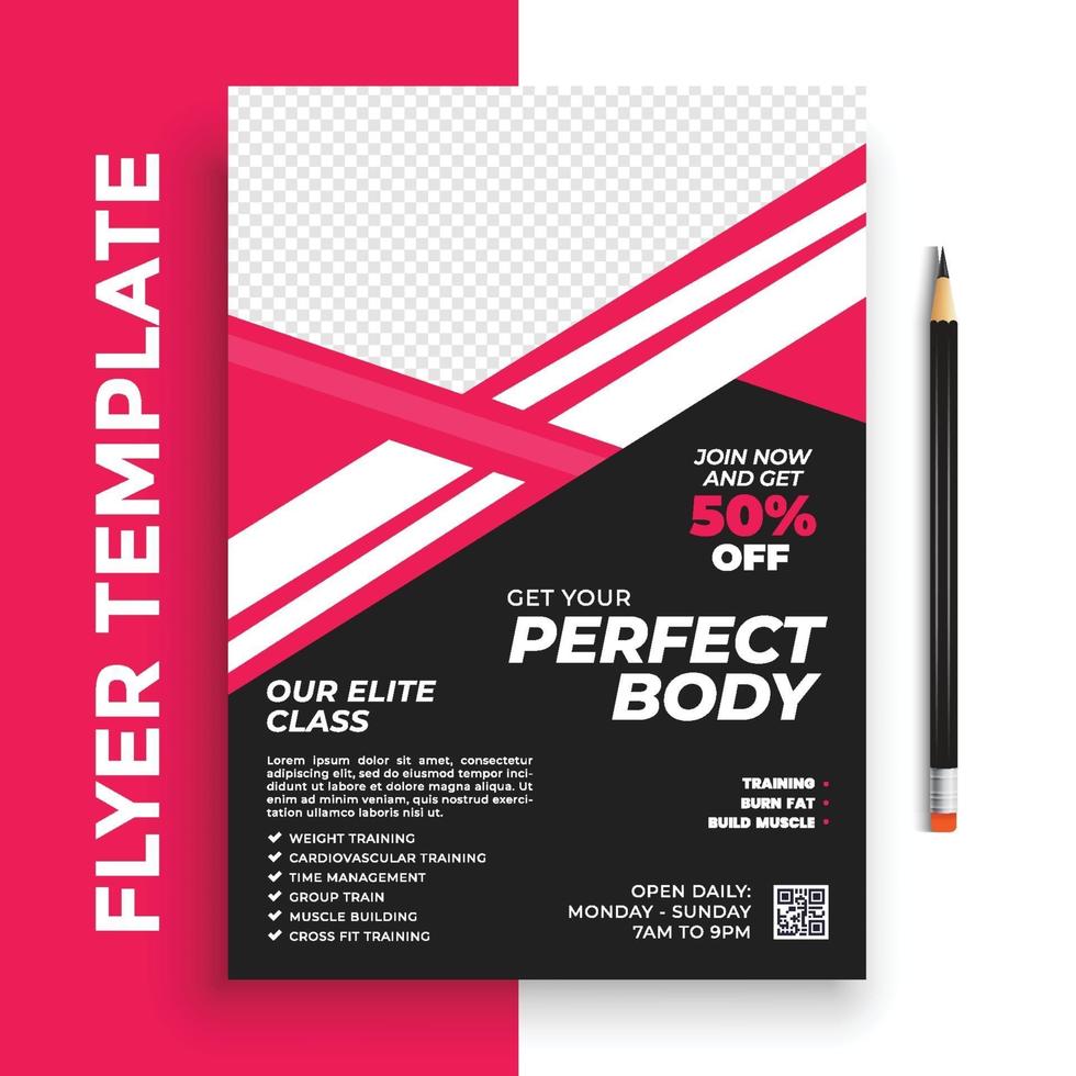 Free Gym fitness poster flyer pamphlet brochure cover design layout space for photo background, vector illustration template in A4 size