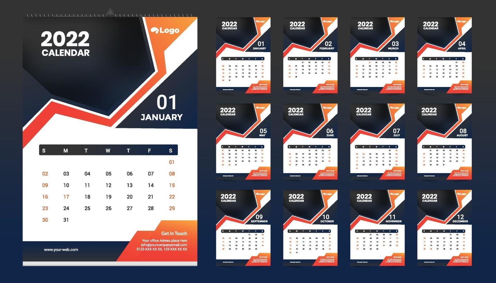 Wall Calendar 2022 Template Design Idea, Calendar 2022 vector
