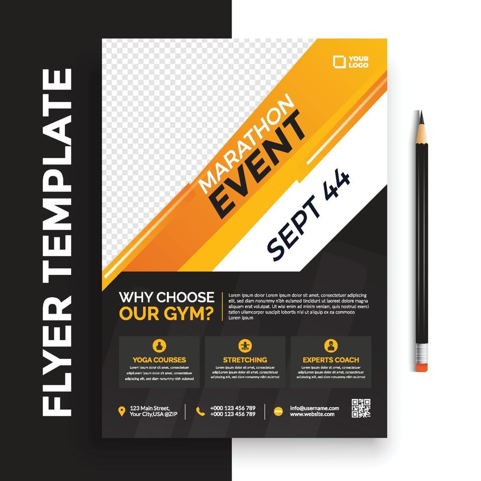 Free Gym fitness poster flyer pamphlet brochure cover design layout space for photo background, vector illustration template in A4 size