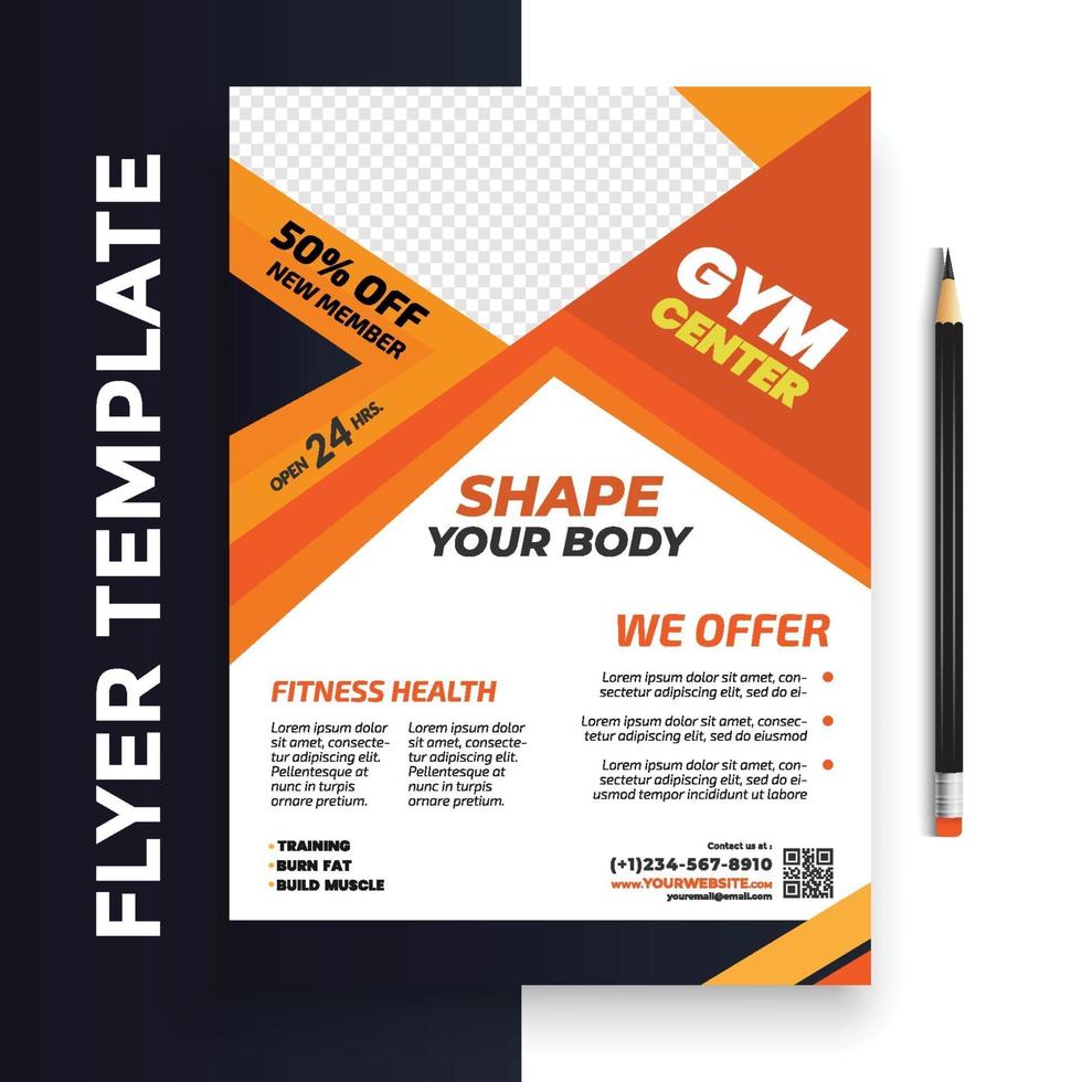 Free Gym fitness poster flyer pamphlet brochure cover design layout space for photo background, vector illustration template in A4 size