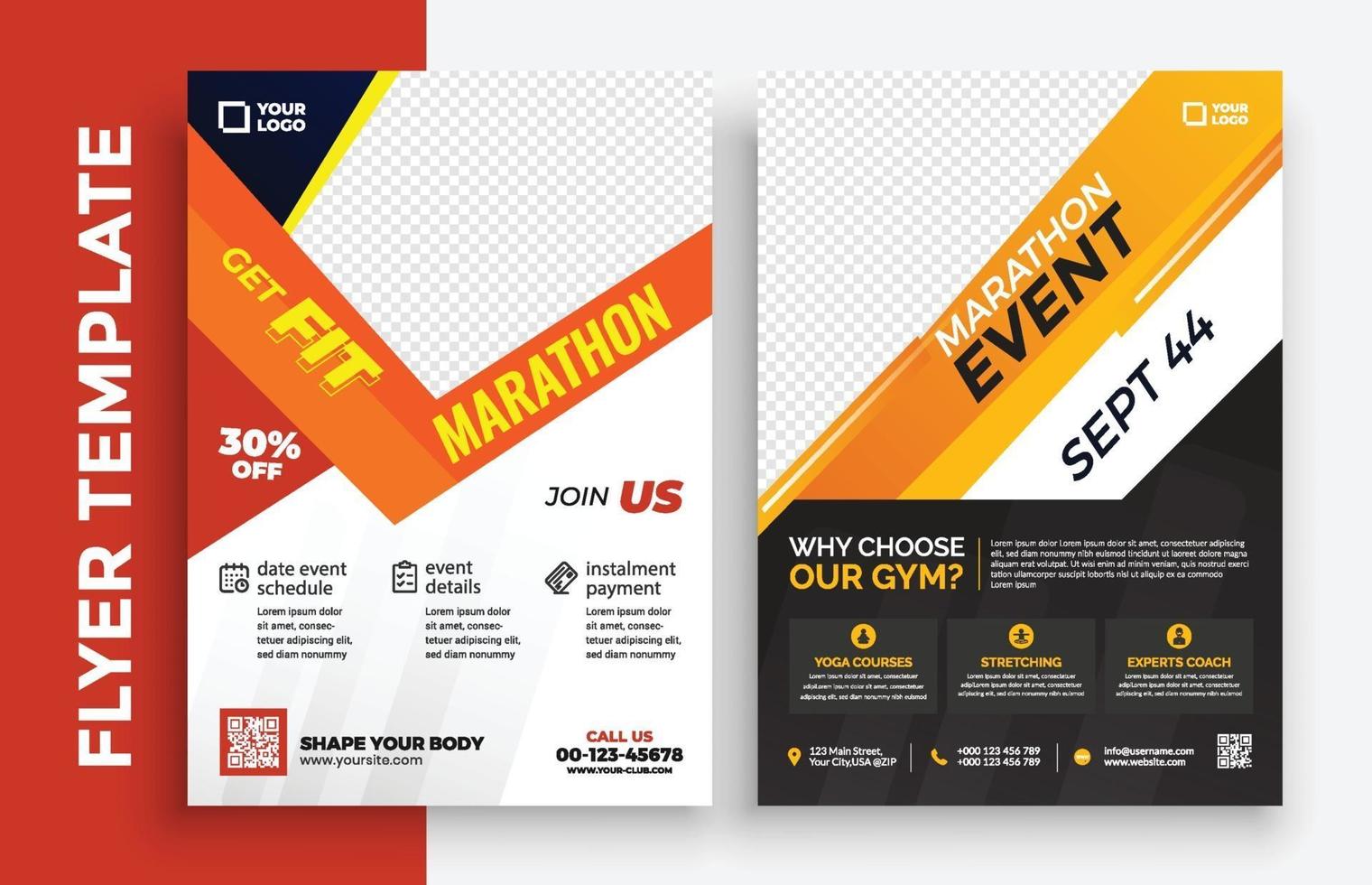 Free Gym fitness poster flyer pamphlet brochure cover design layout space for photo background, vector illustration template in A4 size