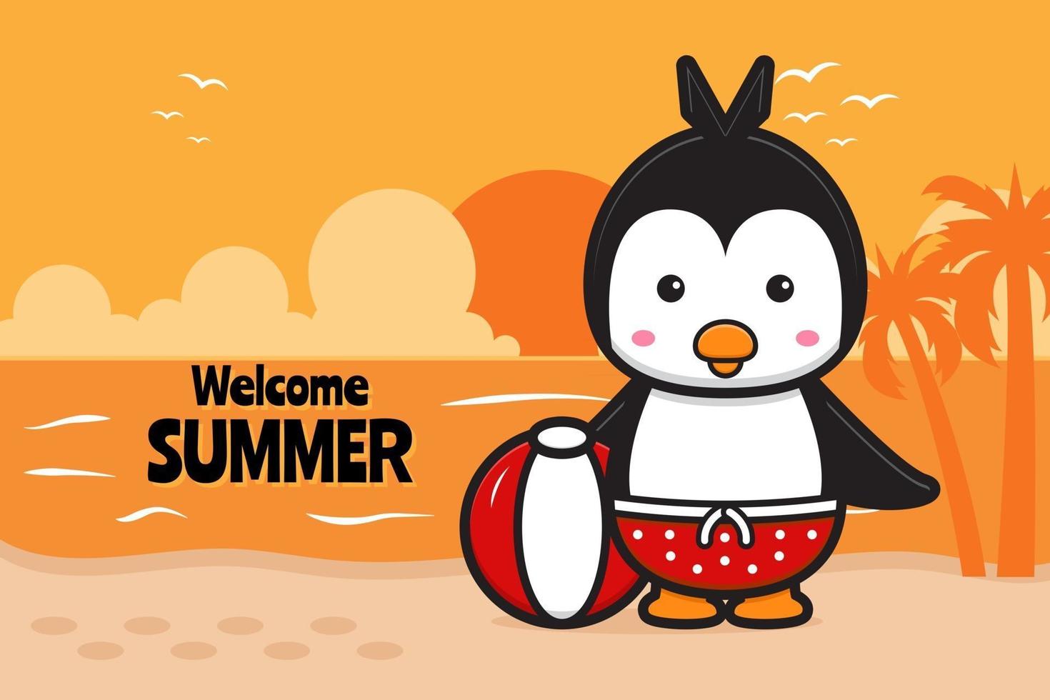 Tortuga linda sosteniendo la bola con una ilustración de icono de vector de dibujos animados de banner de saludo de verano