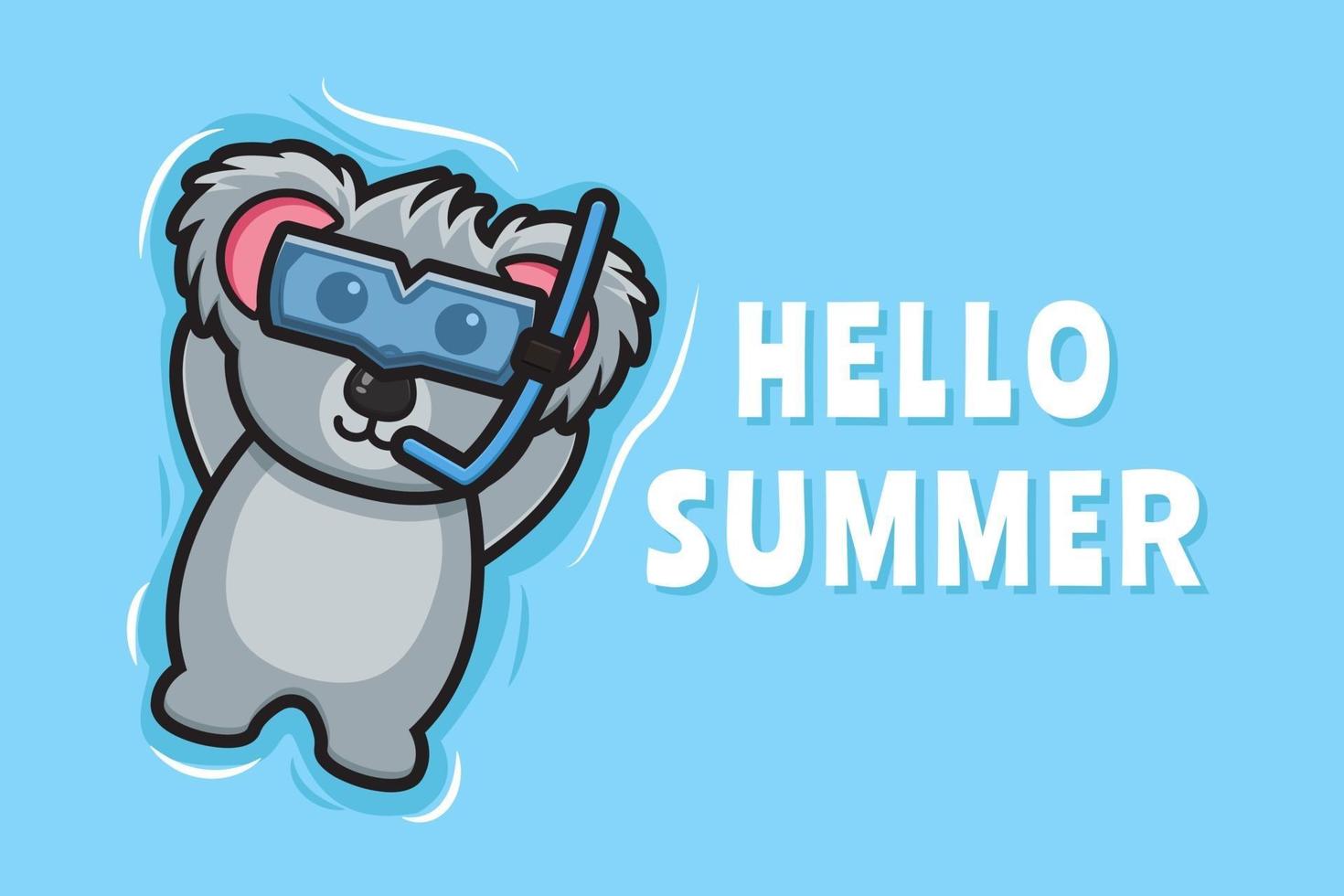 Cute koala floating relaxes with a summer greeting banner cartoon vector icon illustration