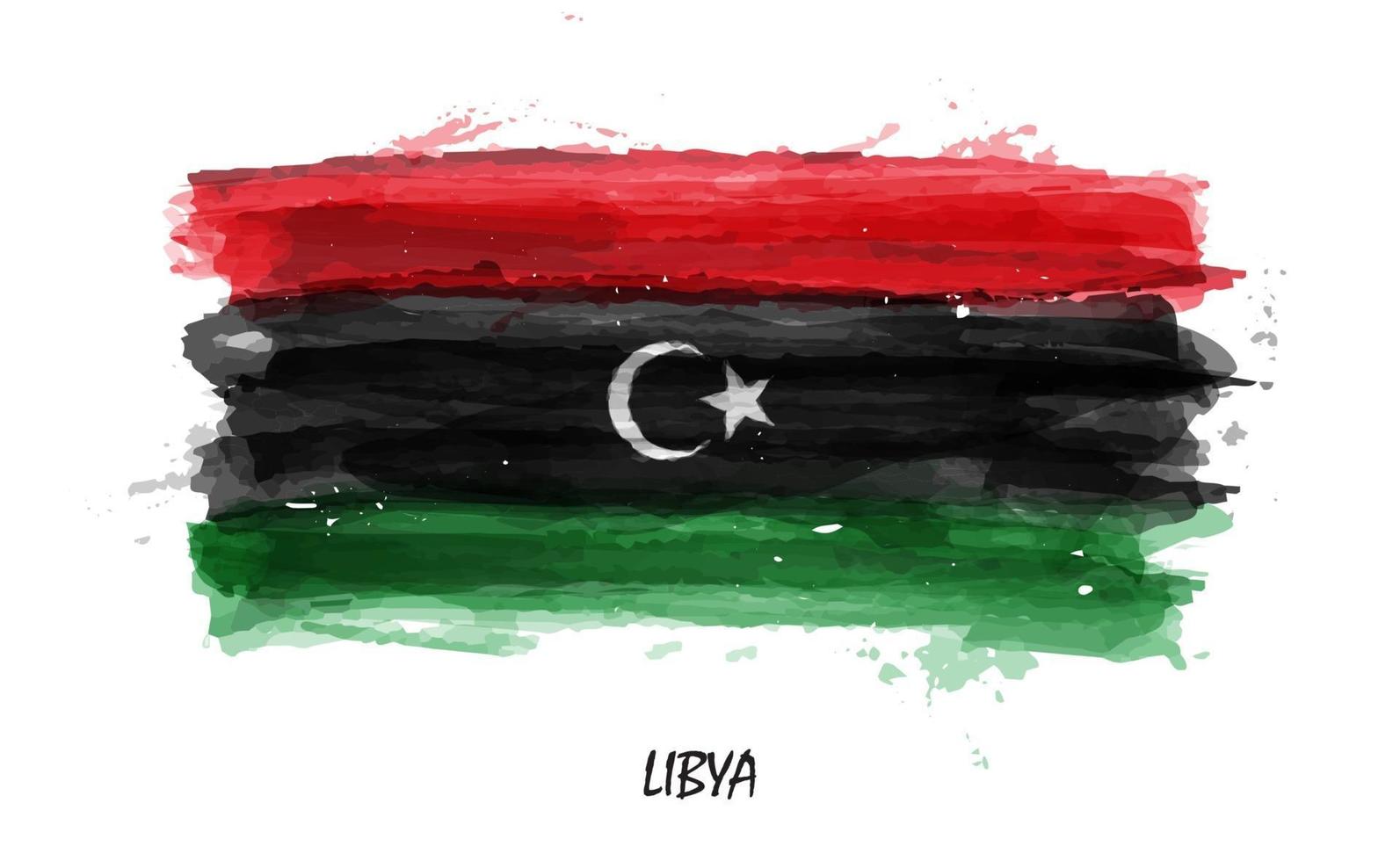 Realistic watercolor painting flag of Libya . Vector .