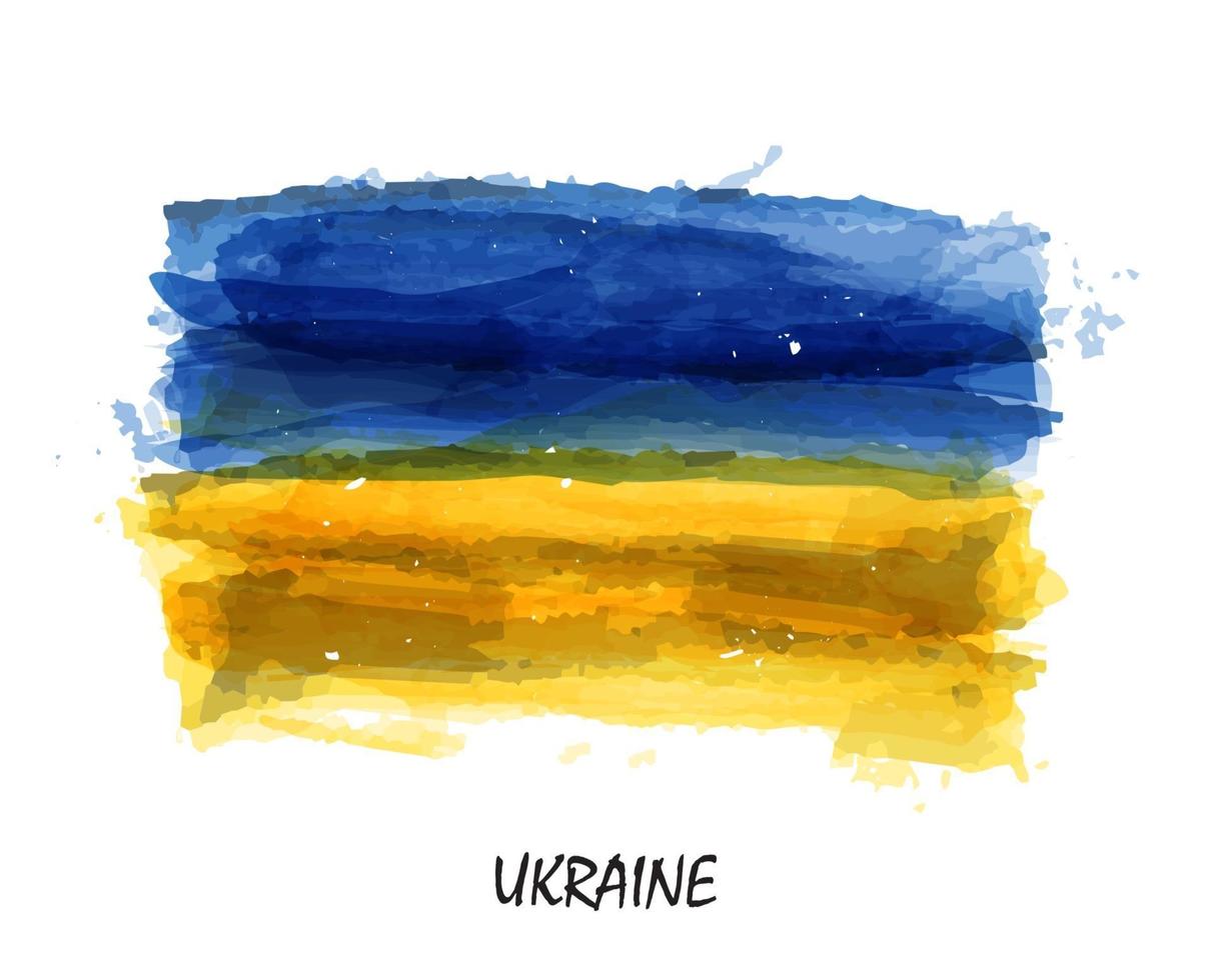 Realistic watercolor painting flag of Ukraine . Vector .