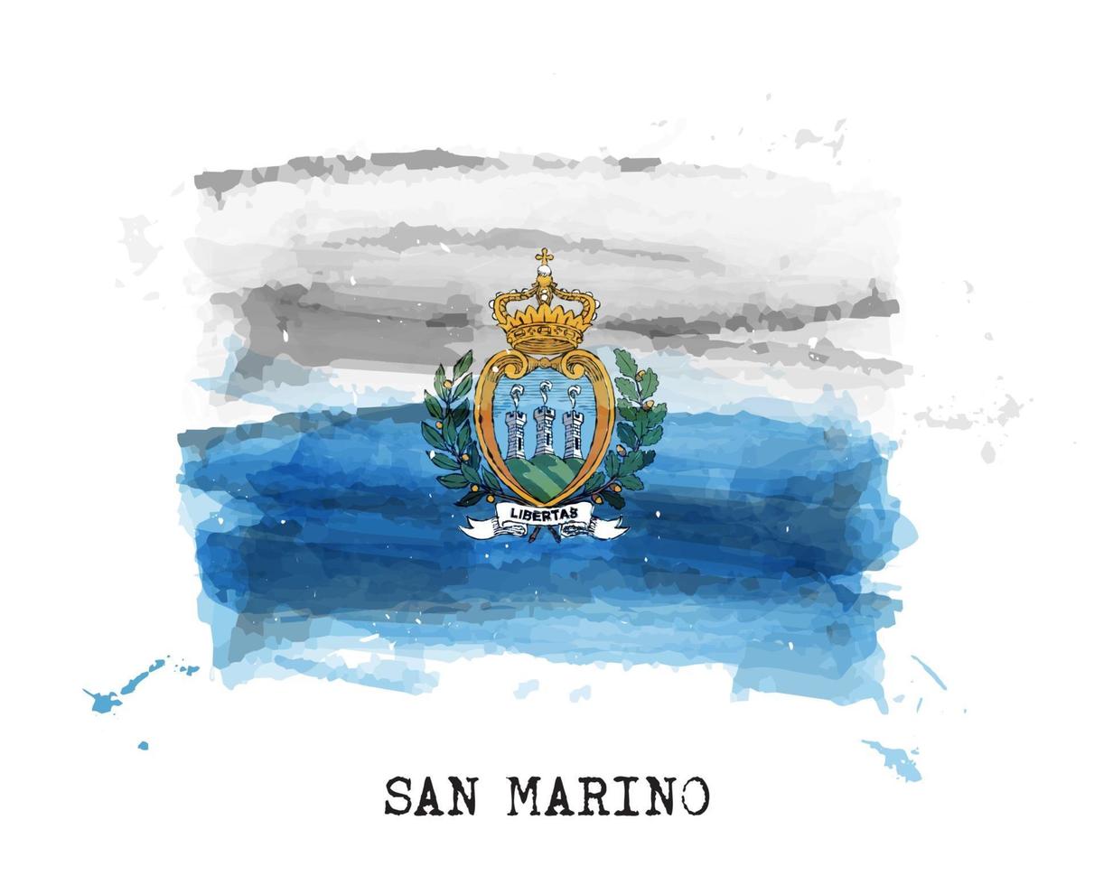 Realistic watercolor painting flag of San marino . Vector .
