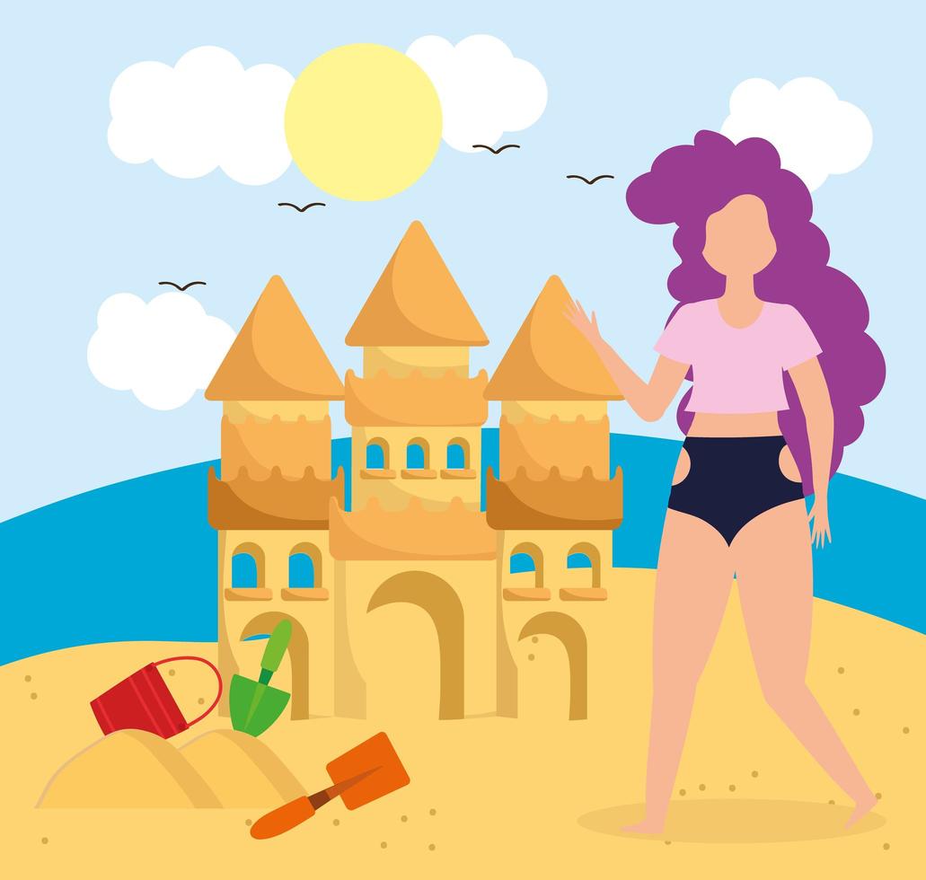 girl building sandcastle vector