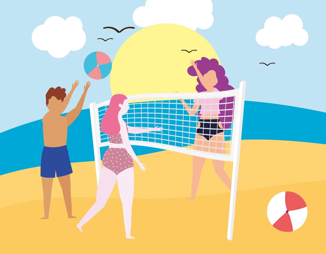 people playing beach vector