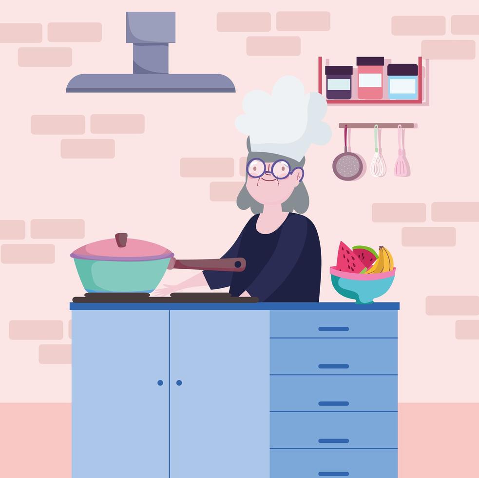 granny saucepan cooking vector