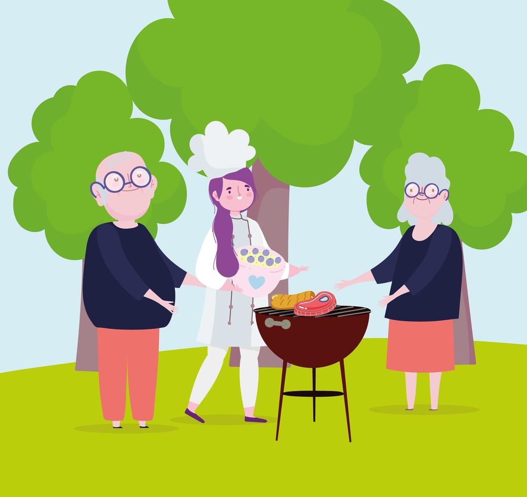 grandparents girl cooking vector
