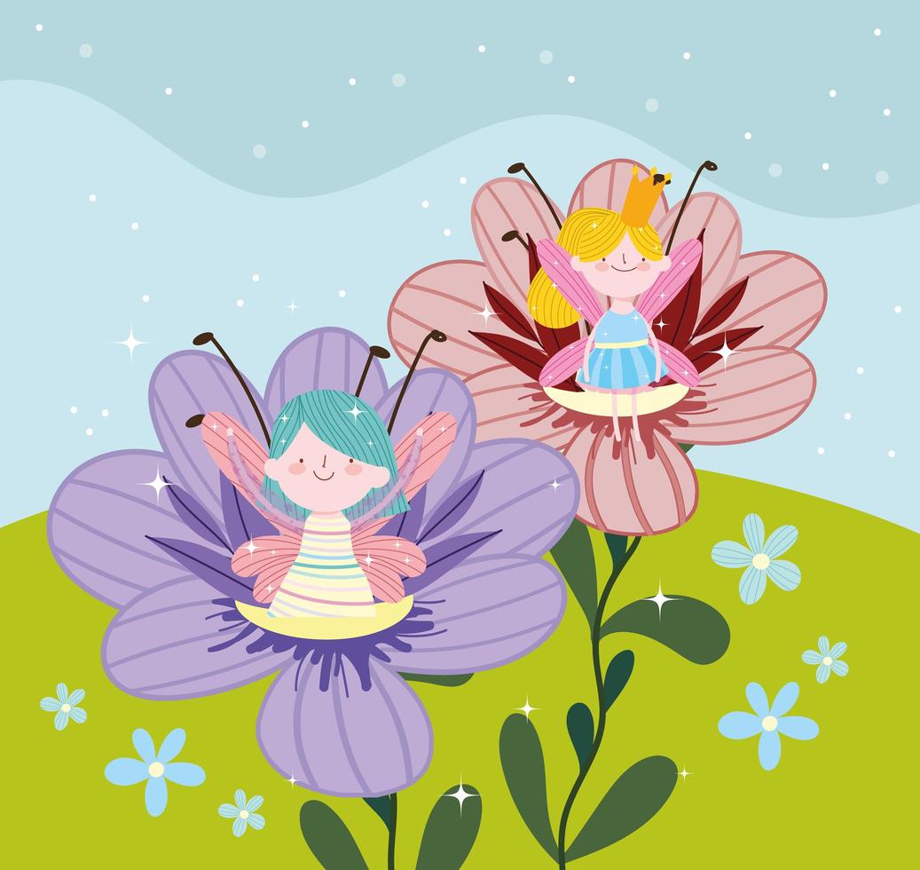 fairies cute flowers vector