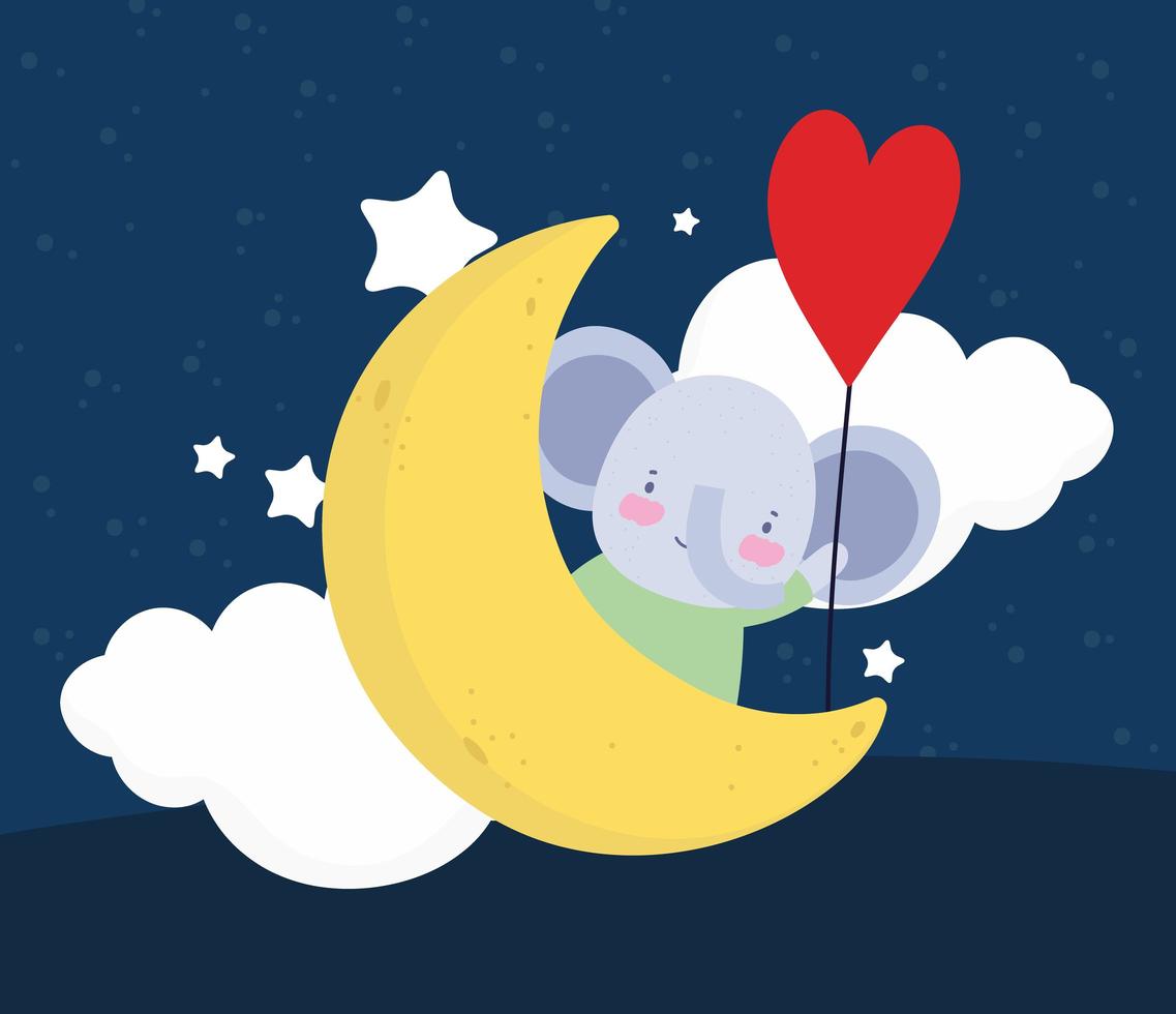 cute elephant moon vector