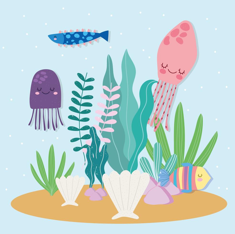 octopus fish jellyfish vector