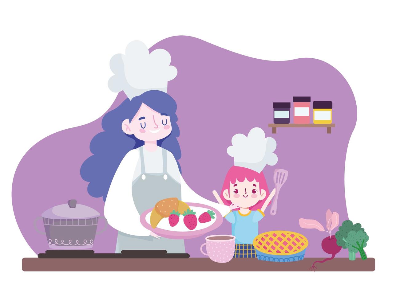 woman girl cooking vector