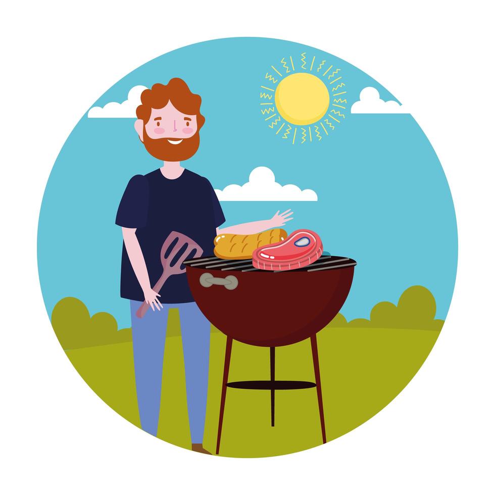 man cooking outdoor vector