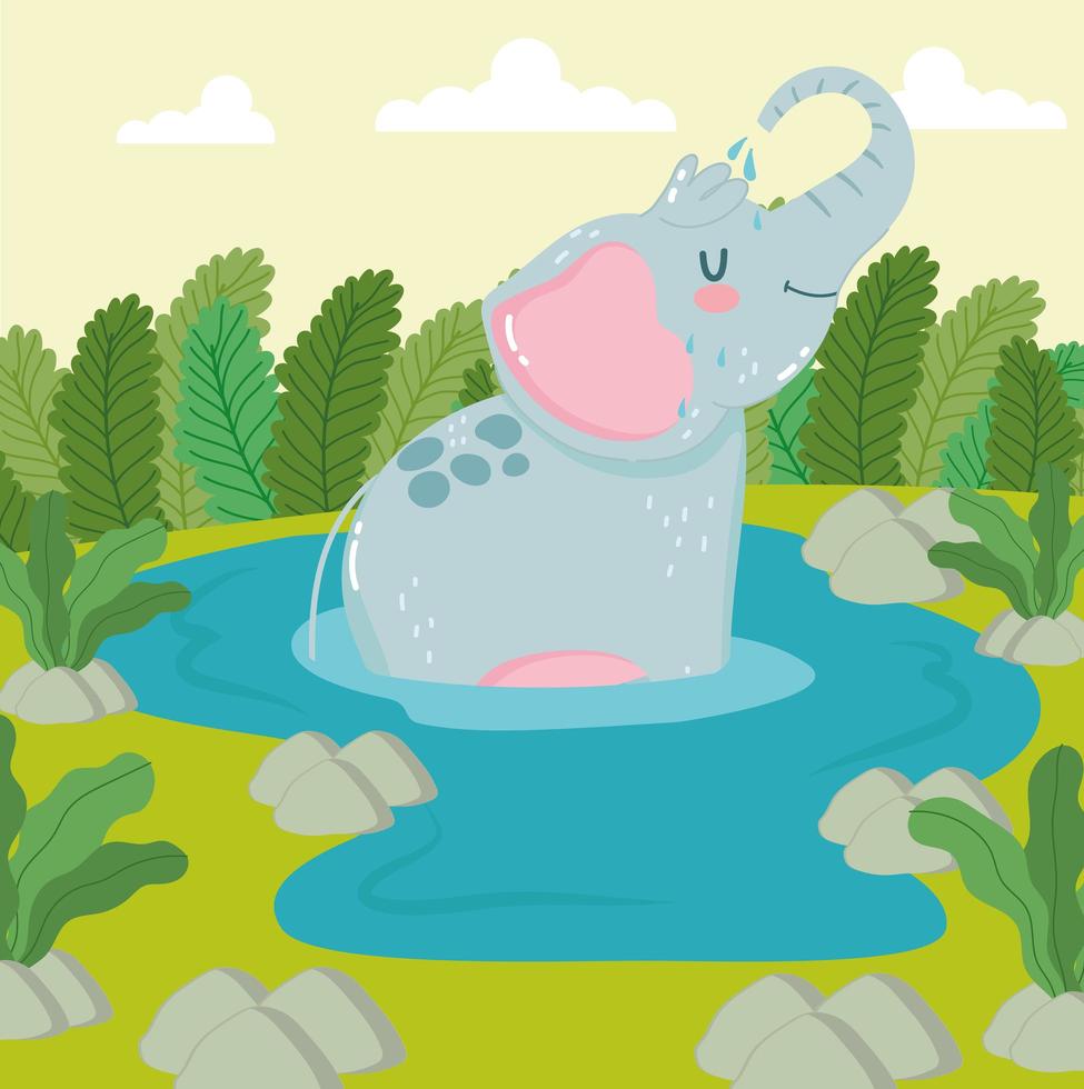 animal elefante agua vector