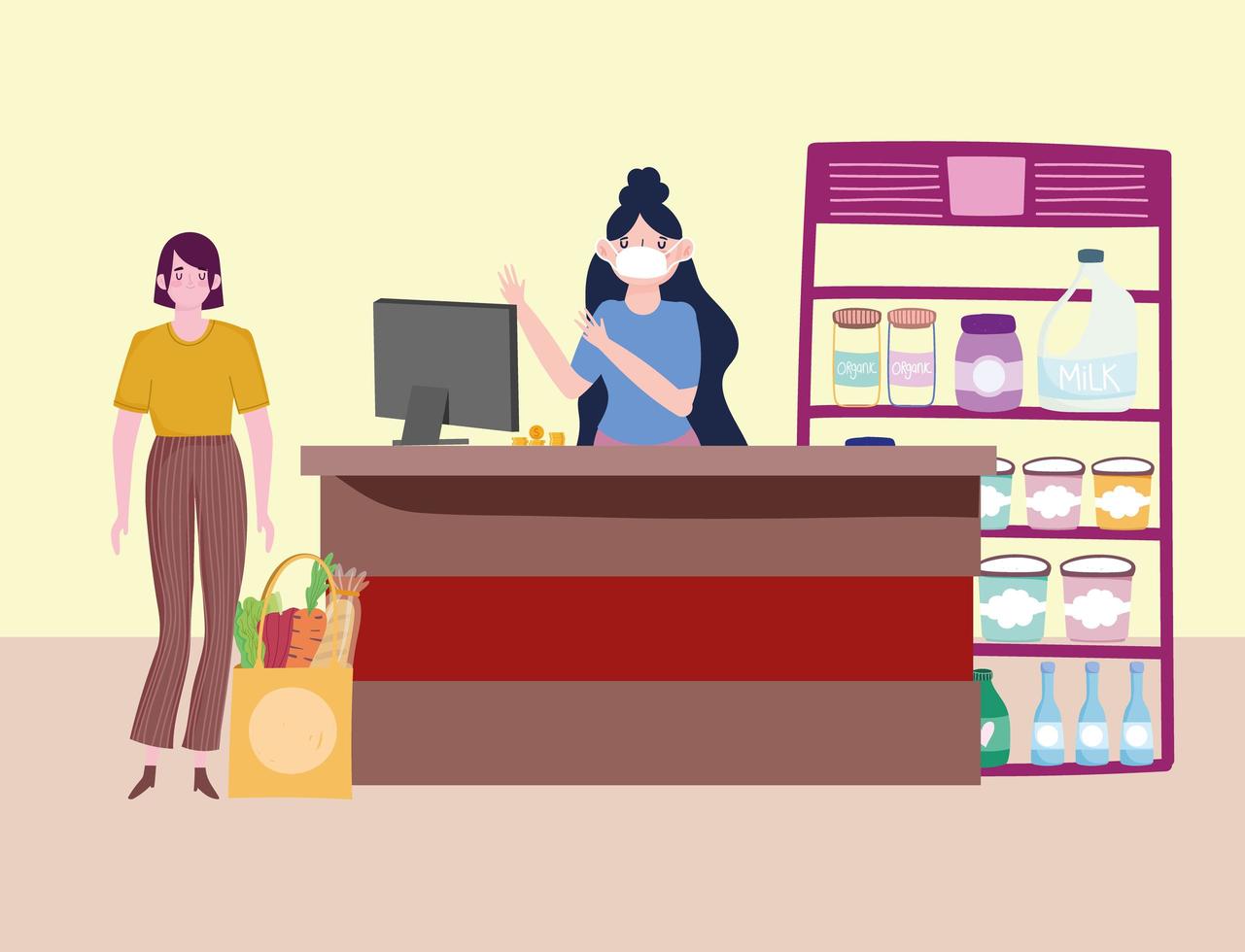 cashier groceries store vector